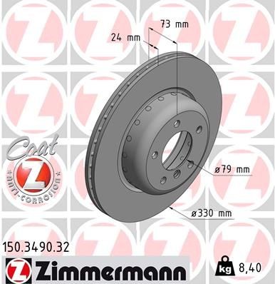 ZIMMERMANN 150.3490.32: Piduriketas Ø: 330mm, sisemine õhutus, kaheosaline piduriketas, Ø: 330mm, kaetud FORMULA F COAT Z