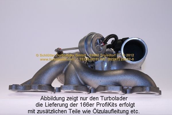 SCHLÜTTER TURBOLADER 166-00196: Turbod koos paigaldus-/kinnitusmaterjaliga, õli juurdevoolu torustikuga, PROFI KIT - with NEW org. BorgWarner Turbocharger