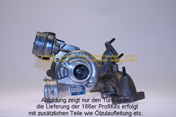 SCHLÜTTER TURBOLADER 166-00301: Turbod koos paigaldus-/kinnitusmaterjaliga, õli juurdevoolu torustikuga, PROFI KIT - with NEW org. BorgWarner Turbocharger