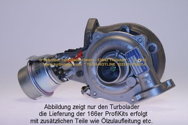 SCHLÜTTER TURBOLADER 166-00316: Turbod koos paigaldus-/kinnitusmaterjaliga, õli juurdevoolu torustikuga, PROFI KIT - with NEW org. BorgWarner Turbocharger