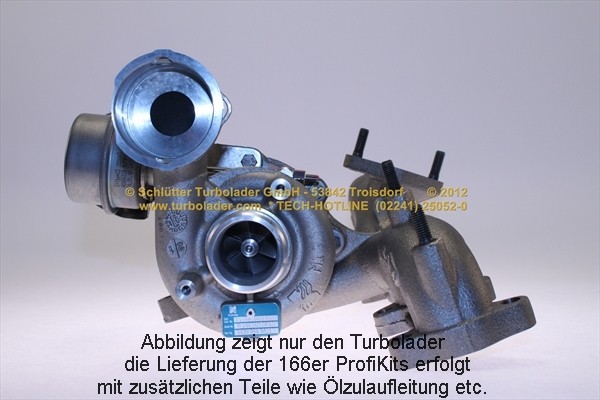 SCHLÜTTER TURBOLADER 166-00320 D: Turbod koos paigaldus-/kinnitusmaterjaliga, õli juurdevoolu torustikuga, õli äravoolu torustikuga, PROFI PLUS - with new org. BorgWarner Turbocharger