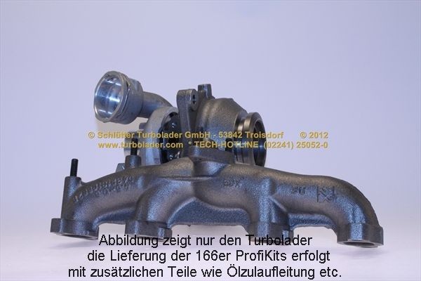 SCHLÜTTER TURBOLADER 166-00361 D: Turbod koos paigaldus-/kinnitusmaterjaliga, õli juurdevoolu torustikuga, õli äravoolu torustikuga, PROFI PLUS - with new org. BorgWarner Turbocharger