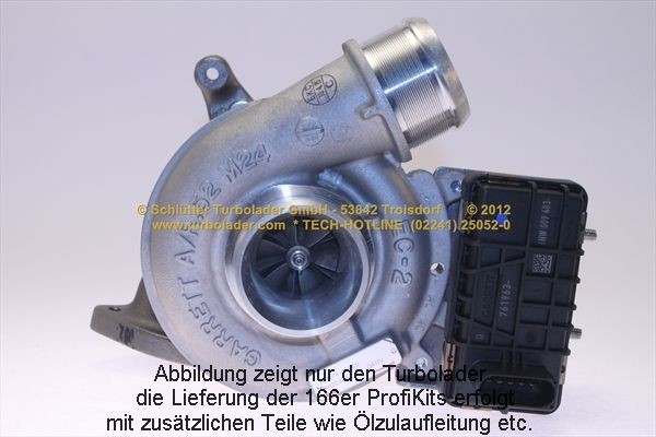 SCHLÜTTER TURBOLADER 166-00860: Turbod koos paigaldus-/kinnitusmaterjaliga, õli juurdevoolu torustikuga, PROFI KIT - with org. NEW GARRETT Turbo