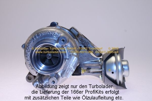 SCHLÜTTER TURBOLADER 166-01035: Turbod koos paigaldus-/kinnitusmaterjaliga, õli juurdevoolu torustikuga, PROFI KIT - with org. NEW GARRETT Turbo
