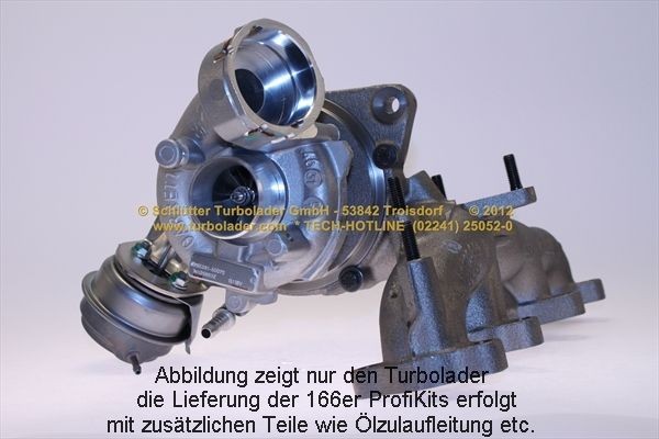 SCHLÜTTER TURBOLADER 166-02590 D: Turbod koos paigaldus-/kinnitusmaterjaliga, õli juurdevoolu torustikuga, õli äravoolu torustikuga, PROFI PLUS - with new org. GARRETT Turbocharger