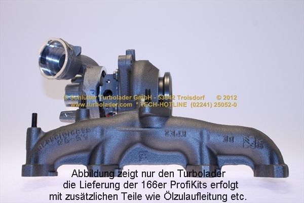 SCHLÜTTER TURBOLADER 166-02701 D: Turbod koos paigaldus-/kinnitusmaterjaliga, õli juurdevoolu torustikuga, õli äravoolu torustikuga, PROFI KIT - with NEW org. BorgWarner Turbocharger