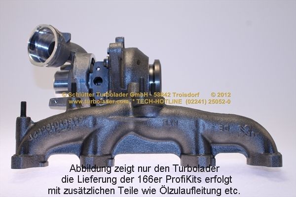 SCHLÜTTER TURBOLADER 166-04011: Turbod koos paigaldus-/kinnitusmaterjaliga, õli juurdevoolu torustikuga, PROFI KIT - with NEW org. BorgWarner Turbocharger