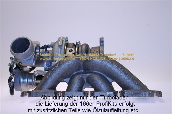 SCHLÜTTER TURBOLADER 166-06040: Turbod koos paigaldus-/kinnitusmaterjaliga, õli juurdevoolu torustikuga, PROFI KIT - with NEW org. BorgWarner Turbocharger