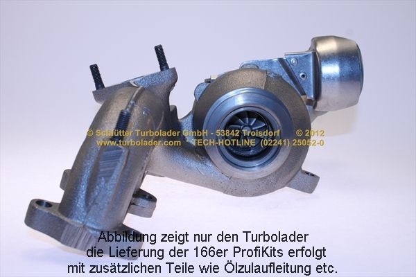 SCHLÜTTER TURBOLADER 166-07030: Turbokompresorius su papildoma / tvirtinimo medžiaga, su alyvos padavimo magistrale, PROFI KIT - with NEW org. BorgWarner Turbocharger