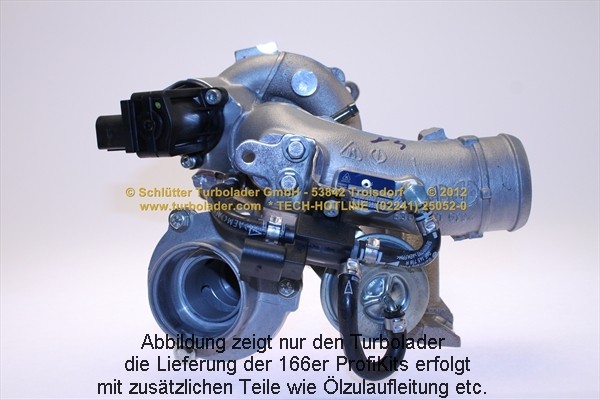 SCHLÜTTER TURBOLADER 166-09020: Turbod koos paigaldus-/kinnitusmaterjaliga, õli juurdevoolu torustikuga, PROFI KIT - with NEW org. BorgWarner Turbocharger