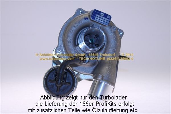 SCHLÜTTER TURBOLADER 166-09220: Turbokompresorius su papildoma / tvirtinimo medžiaga, su alyvos padavimo magistrale, PROFI KIT - with NEW org. BorgWarner Turbocharger