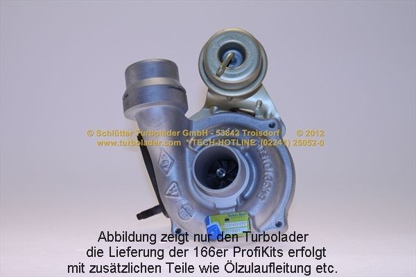 SCHLÜTTER TURBOLADER 166-09255: Turbod koos paigaldus-/kinnitusmaterjaliga, õli juurdevoolu torustikuga, PROFI KIT - with NEW org. BorgWarner Turbocharger