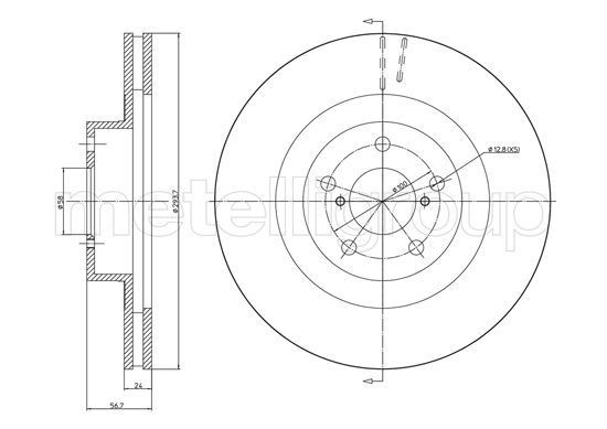 METELLI 23-1132C: Piduriketas Ø: 293,5mm, õhutusega, Ø: 293,5mm, värvitud