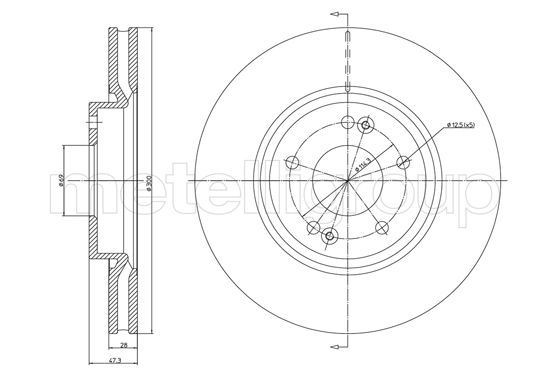 METELLI 23-1162C: Piduriketas Ø: 300,0mm, õhutusega, Ø: 300,0mm, värvitud