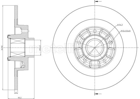 METELLI 23-1502: Piduriketas Ø: 290,0mm, täis, Ø: 290,0mm, koos ABS-andurirõngaga, koos rattalaagriga