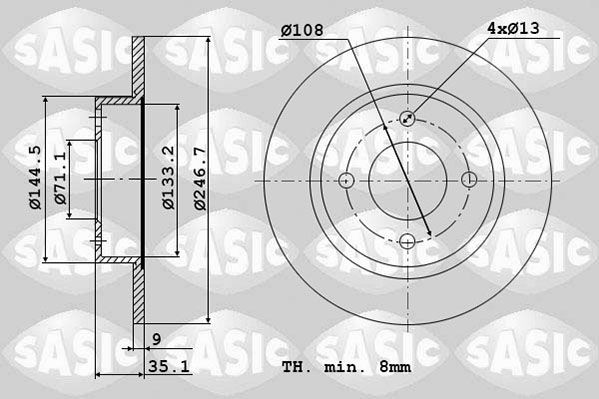 SASIC 2464W94J: Piduriketas Tagasild, Ø: 247mm, täis, Ø: 247mm