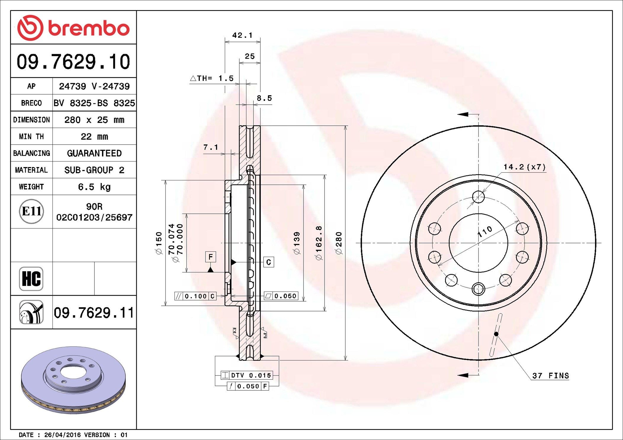 AP 24739: Piduriketas Ø: 280mm, sisemine õhutus, Ø: 280mm