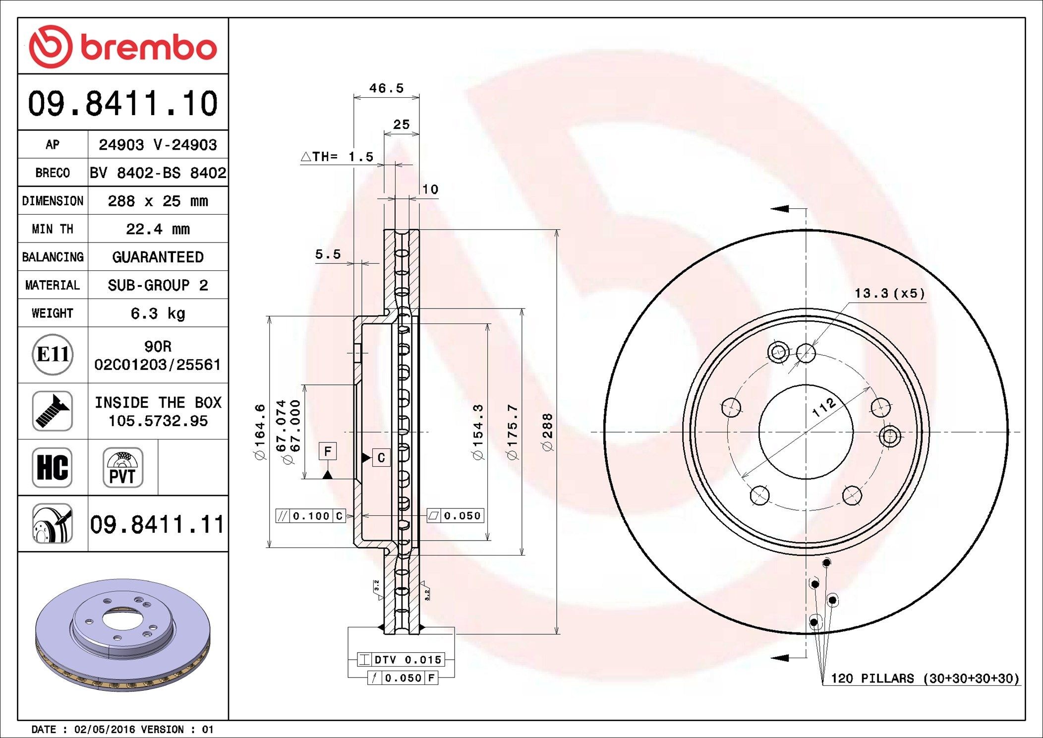 AP 24903: Bremžu diski Ø: 288mm, ar iekšējo ventilāciju, Ø: 288mm, ar skrūvēm
