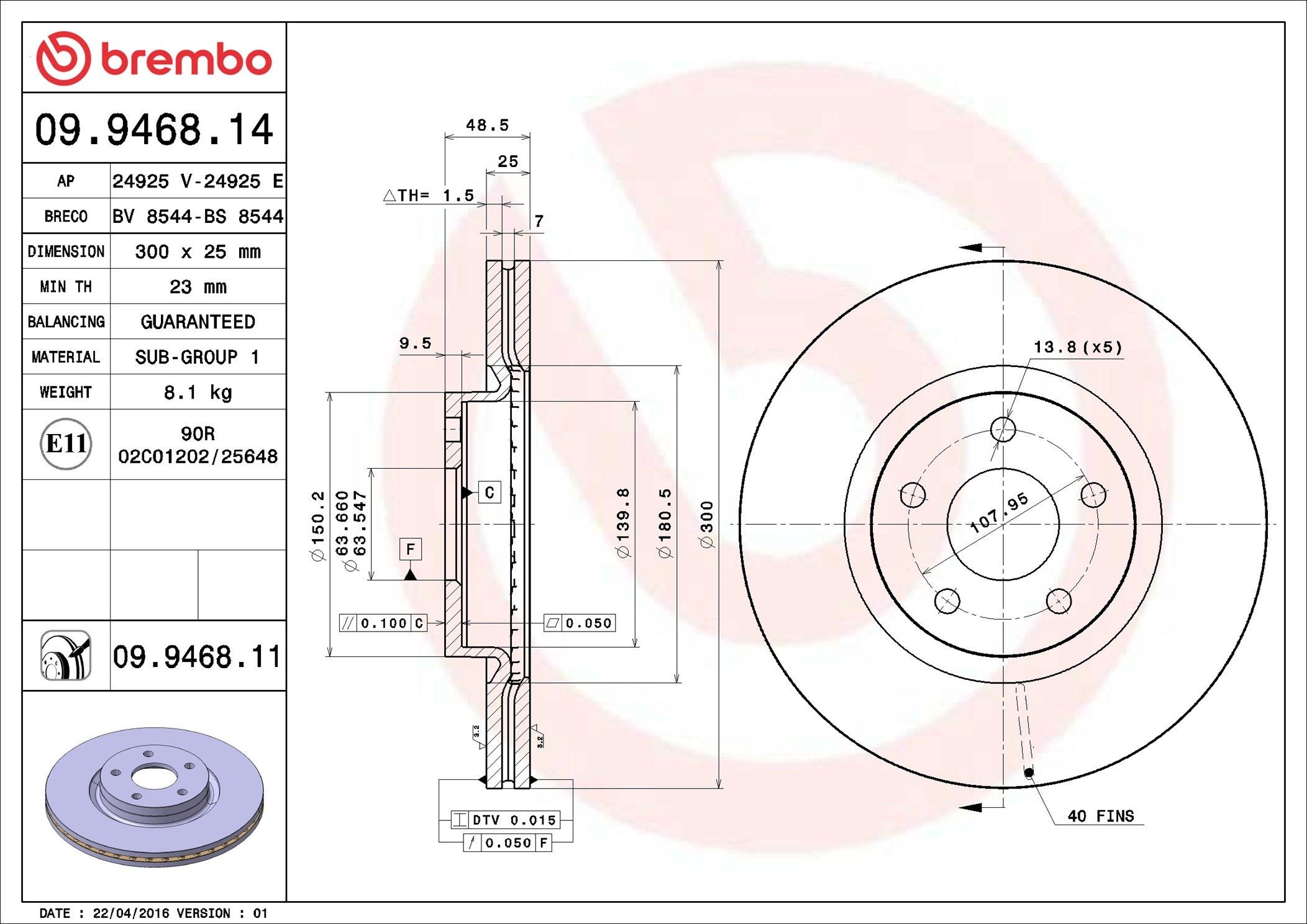 AP 24925 E: Disco de travão Ø: 300mm, interior ventilado, Ø: 300mm