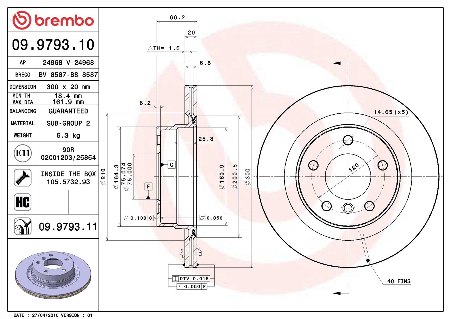 AP 24968: Disc de frână Ř: 300mm, ventilat interior, Ř: 300mm, cu suruburi