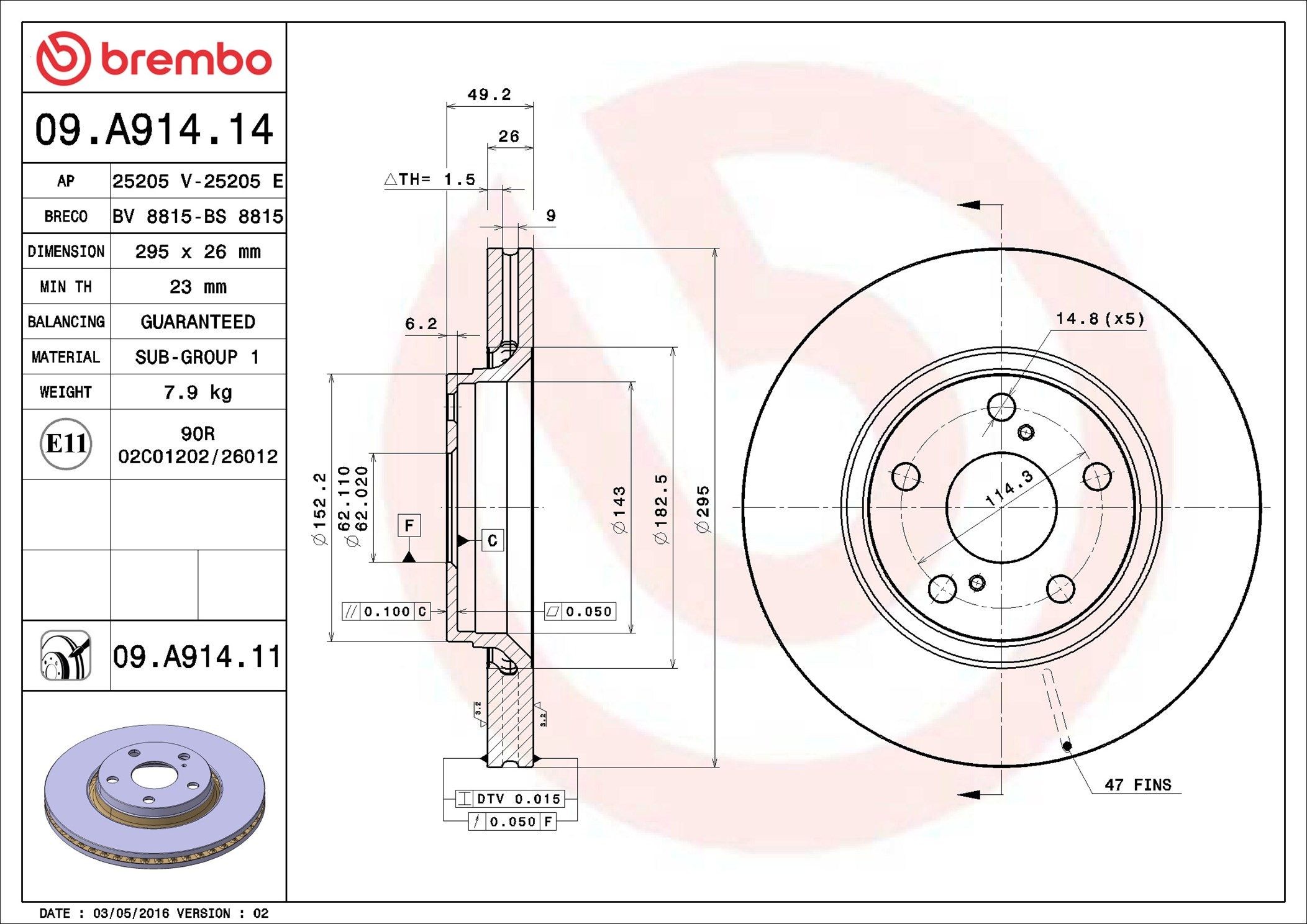 AP 25205 E: Piduriketas Ø: 295mm, sisemine õhutus, Ø: 295mm