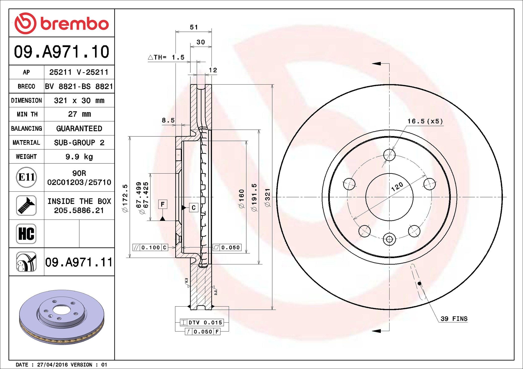 AP 25211: Disc de frână Ř: 321mm, ventilat interior, Ř: 321mm, cu suruburi