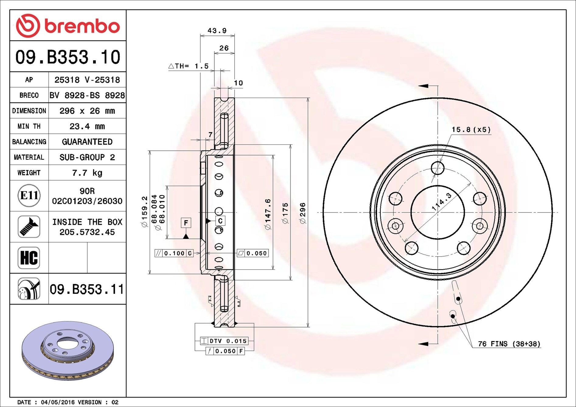 AP 25318: Bremseskive Ø: 296mm, innvendig ventilert, Ø: 296mm, med skruer