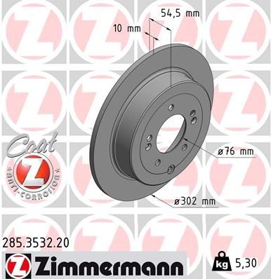 ZIMMERMANN 285.3532.20: Piduriketas Ø: 302mm, täis, Ø: 302mm, kaetud COAT Z