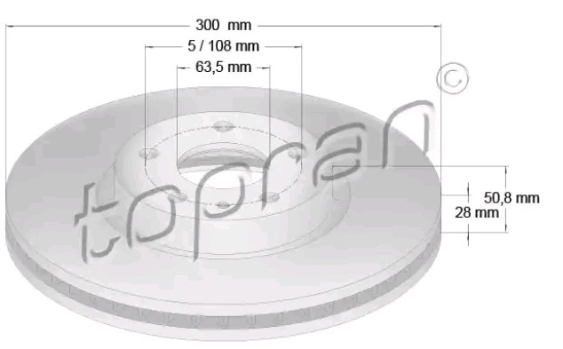 TOPRAN 304 854: Disc de frână punte fata, Ř: 300mm, ventilat, Ř: 300mm, acoperit (cu un strat protector), COATED