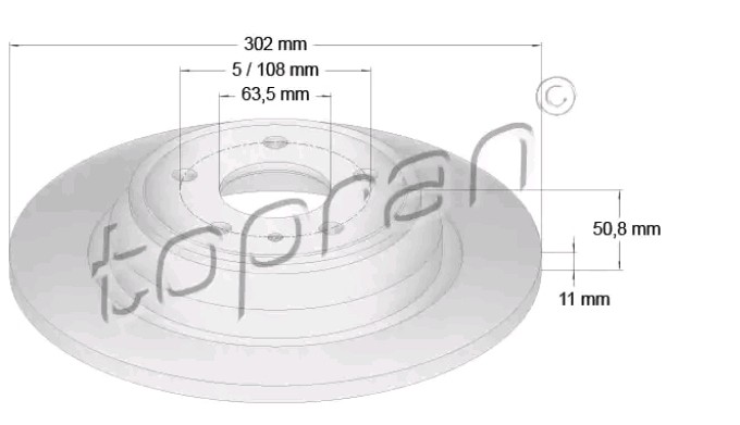 TOPRAN 304 857: Disc de frână puntea spate, Ř: 302mm, plin, Ř: 302mm, acoperit (cu un strat protector), COATED