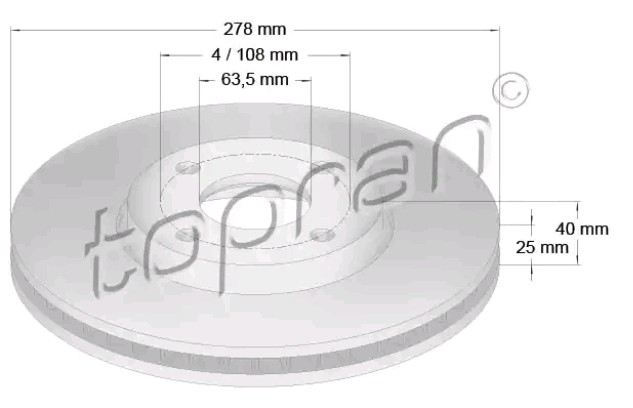 TOPRAN 304 886: Disco de freno Eje delantero, Ø: 278mm, ventilado, Ø: 278mm, revestido, COATED