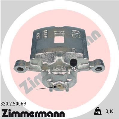 ZIMMERMANN 320.2.50069: Bremžu suports Priekšējais tilts pa labi, bez kronšteina