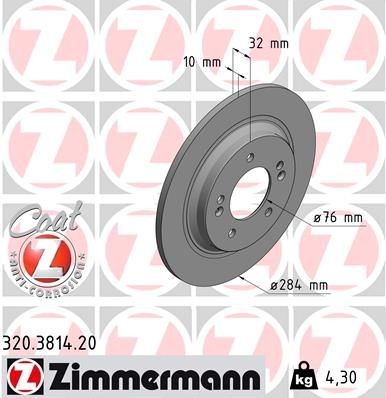 ZIMMERMANN 320.3814.20: Piduriketas Ø: 284mm, täis, Ø: 284mm, kaetud COAT Z