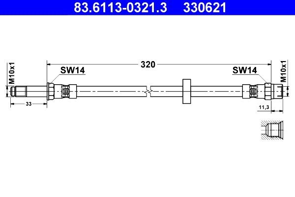 ATE 83.6113-0321.3: Bremžu šļūtene 320mm