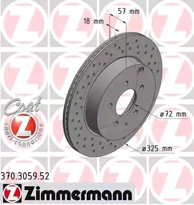ZIMMERMANN 370.3059.52: Piduriketas Ø: 325mm, sisemine õhutus, perforeeritud, Ø: 325mm, kaetud SPORT COAT Z