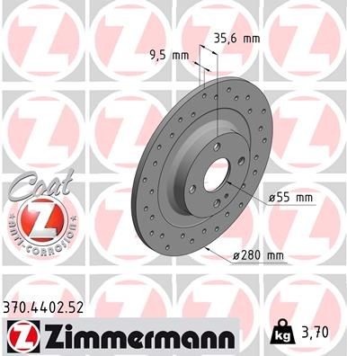 ZIMMERMANN 370.4402.52: Disc de frână Ř: 280mm, plin, perforat, Ř: 280mm, acoperit (cu un strat protector) SPORT COAT Z