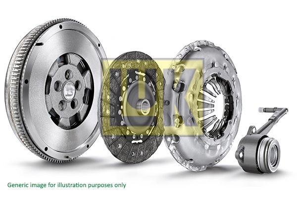 LuK 600 0046 00: Kit ambreiaj cu rulment de presiune, fara bucsa de ghidaj, cu volanta, cu set suruburi, Pt. montaj necesita scula speciala, Volant cu masa dubla cu disc de frecare BR 0241