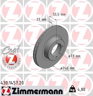 ZIMMERMANN 430.1457.20: Disc de frână Ř: 246mm, ventilat interior, Ř: 246mm, acoperit (cu un strat protector) COAT Z