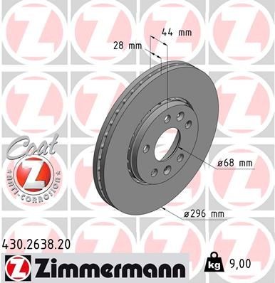 ZIMMERMANN 430.2638.20: Piduriketas Ø: 296mm, välisõhutus, Ø: 296mm, kaetud COAT Z