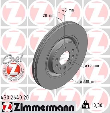 ZIMMERMANN 430.2640.20: Piduriketas Ø: 330mm, sisemine õhutus, Ø: 330mm, kaetud COAT Z