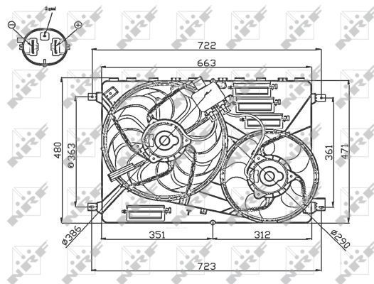 NRF 47756: Radiaatori ventilaator 386mm, koos juhtseadmega, koos jahutusventilaatoriraamiga(Zarge)