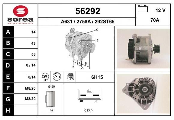 EAI 56292: Alternator 70A, cu regulator integrat
