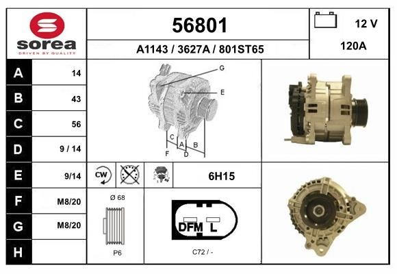EAI 56801: Alternator 120A, cu regulator integrat