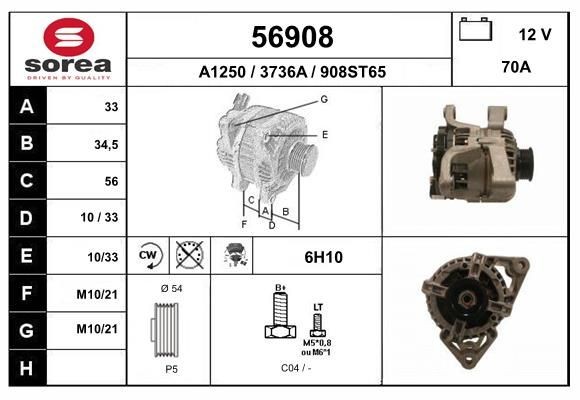 EAI 56908: Alternator 70A, cu regulator integrat