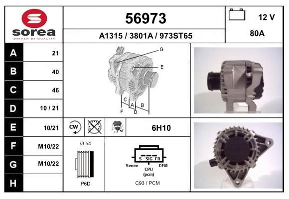 EAI 56973: Alternator 80A, cu regulator integrat