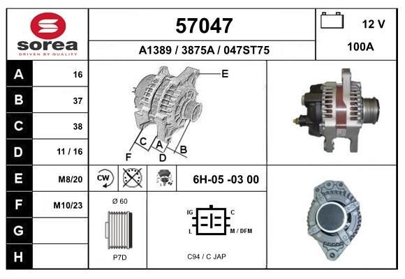 EAI 57047: Alternator 100A, cu regulator integrat
