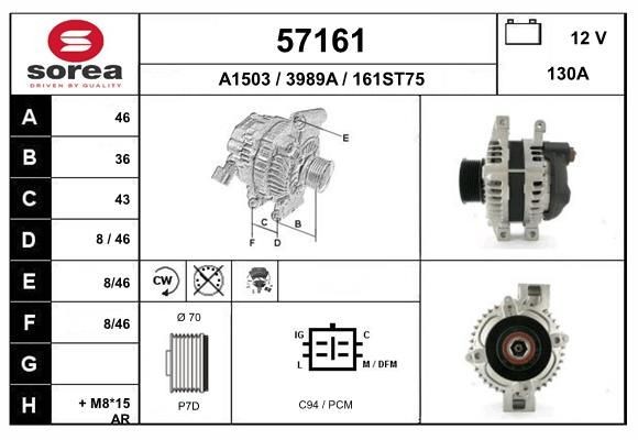 EAI 57161: Dynamo 130A, med integrert regulator