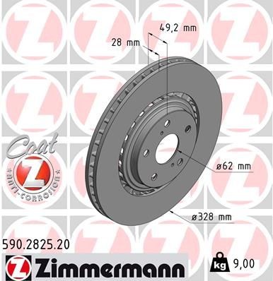 ZIMMERMANN 590.2825.20: Disc de frână Ř: 328mm, ventilat exterior, Ř: 328mm, acoperit (cu un strat protector) COAT Z