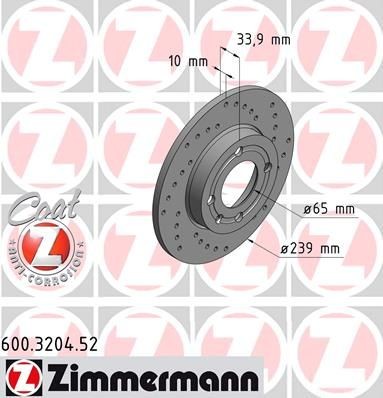 ZIMMERMANN 600.3204.52: Piduriketas Ø: 239mm, täis, perforeeritud, Ø: 239mm, kaetud SPORT COAT Z
