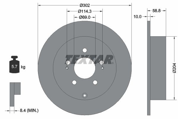 TEXTAR 92148400: Brzdový kotúč Ø: 302mm, plný, Ø: 302mm, bez náboja kolesa, bez ložiska kolesa, bez skrutiek upevnujucich koleso